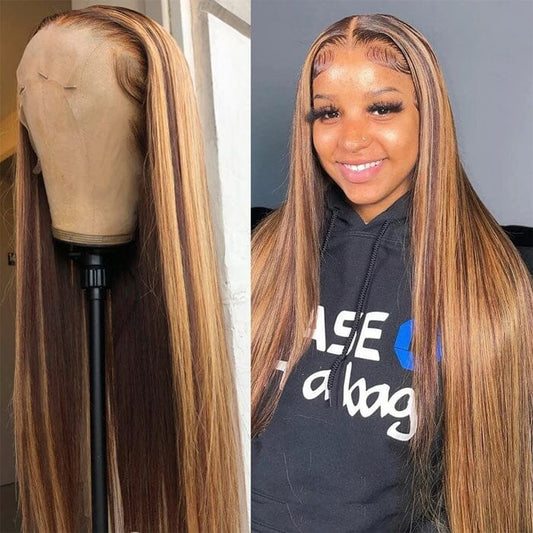 P4/27 Brown with Honey Blonde Highlights wig color sample