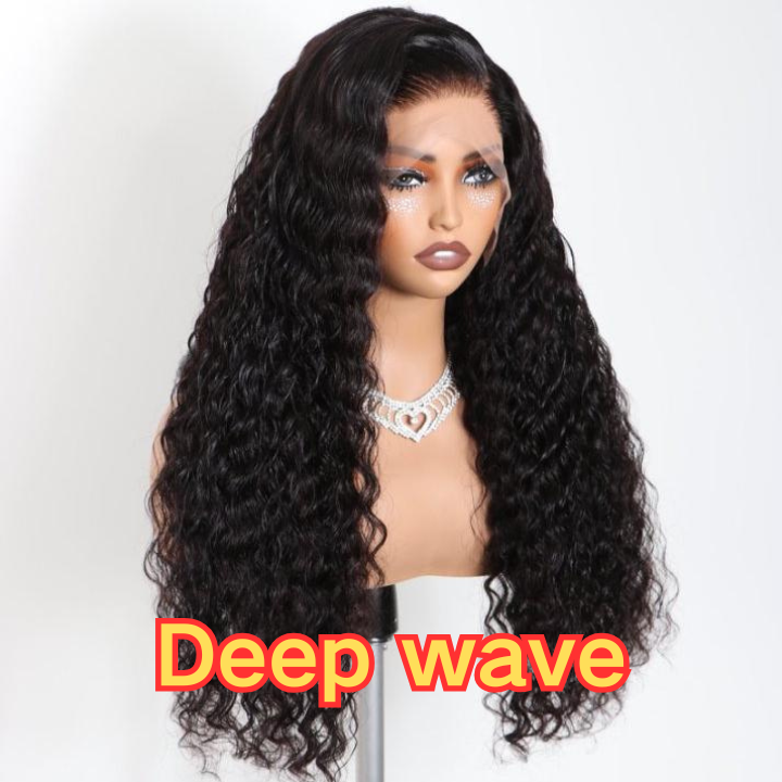 Deep Wave human hair glueless lace front wig, natural color