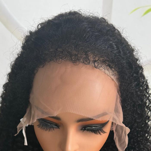 Close-up of 4C kinky baby hair edges on lace wig hairline