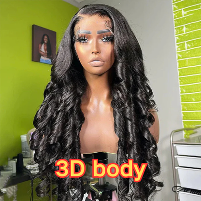 3D Body Wave human hair glueless lace front wig, natural color