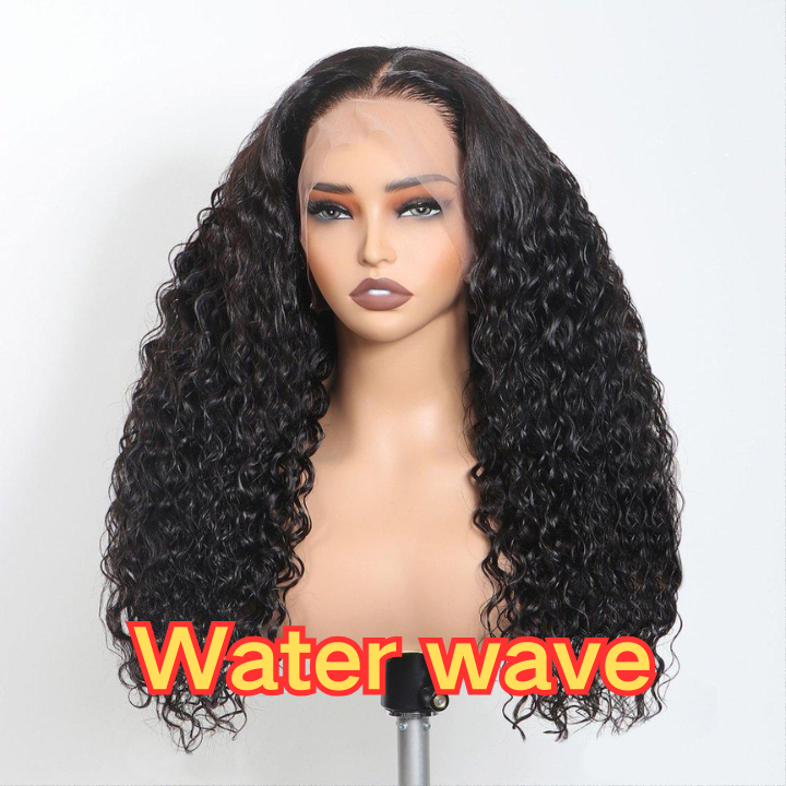 Water Wave human hair glueless lace front wig, natural color