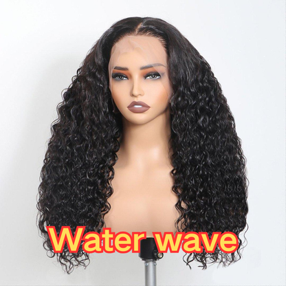 Water Wave human hair glueless lace front wig, natural color