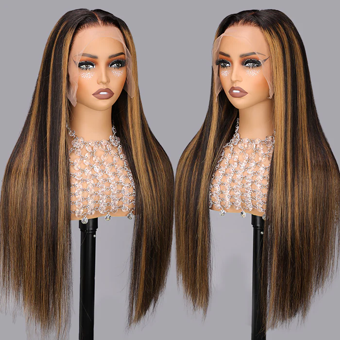 P1B/30 Black with Auburn Highlights wig color sample