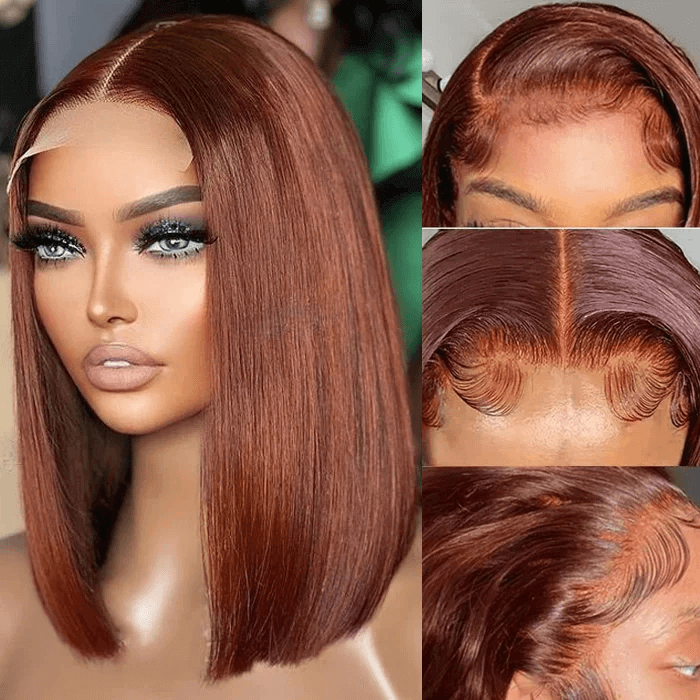 #33 Reddish Brown Short Bob Wig human hair lace bob wig