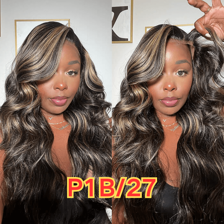 P1B/27 Black with Honey Blonde Highlights human hair lace front wig