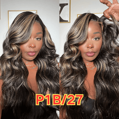 P1B/27 Black with Honey Blonde Highlights human hair lace front wig