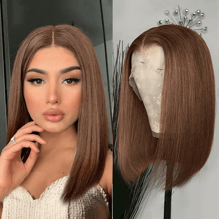 #4 Chocolate Brown Short Bob Wig human hair lace bob wig