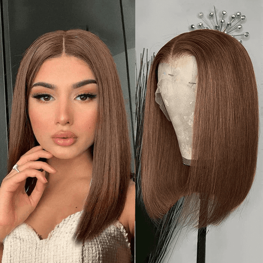 #4 Chocolate Brown Short Bob Wig human hair lace bob wig