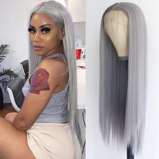 Silver Grey human hair lace front wig