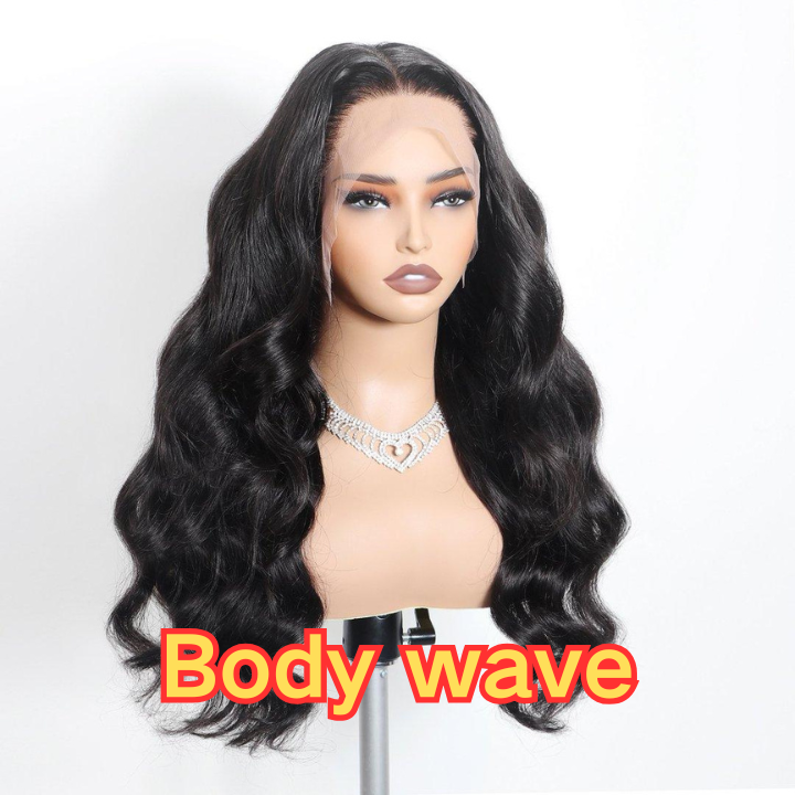Body Wave human hair glueless lace front wig, natural color