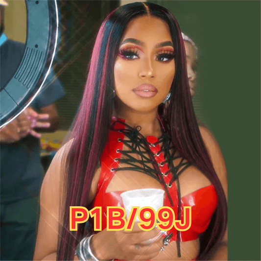 P1B/99J Black with Burgundy Highlights human hair lace front wig
