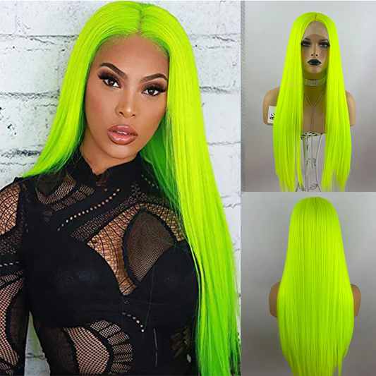 Neon Green human hair lace front wig