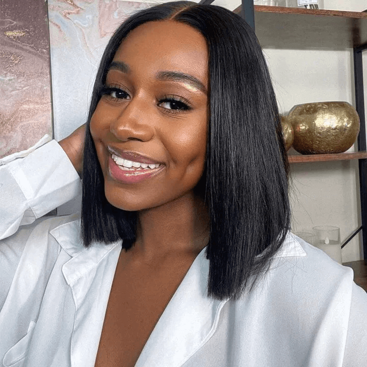 Natural Black Short Bob Wig human hair lace bob wig