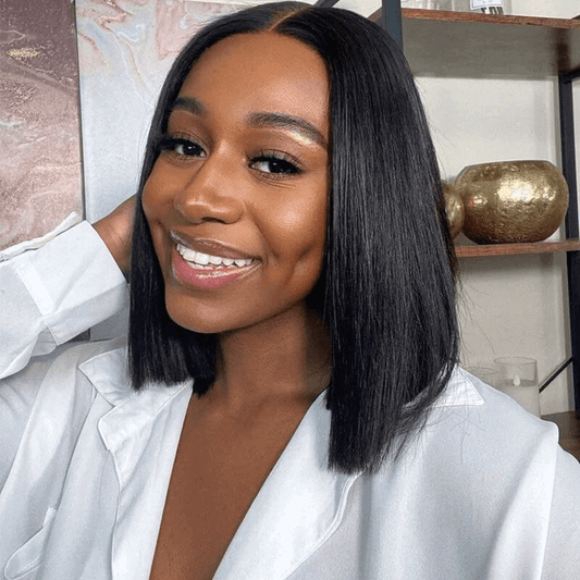 Natural Black Short Bob Wig human hair lace bob wig