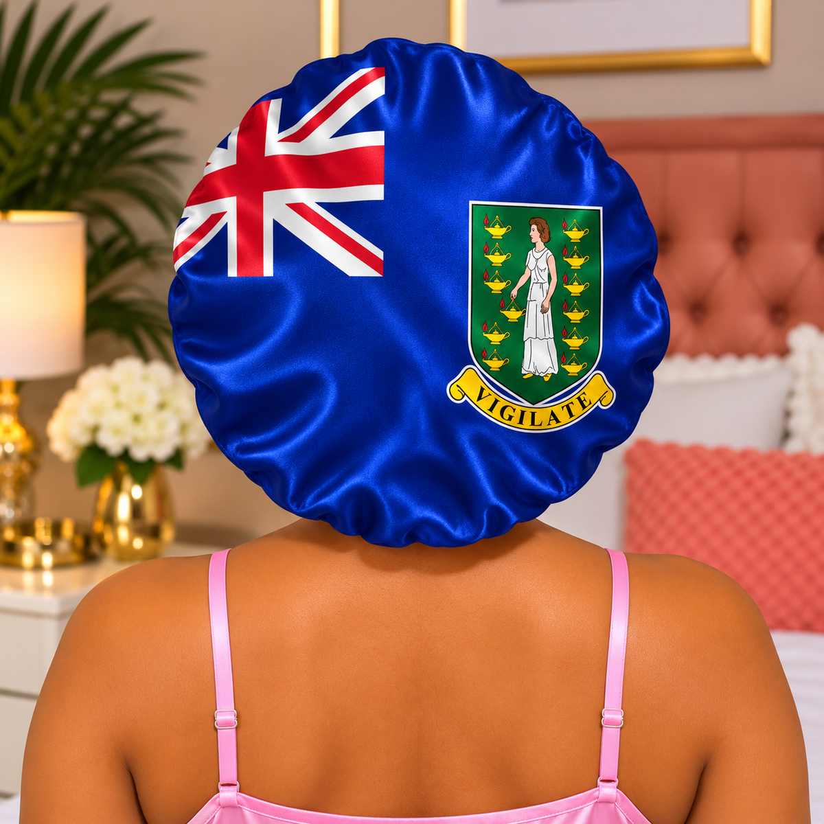 British Virgin Islands Satin Hair Bonnet – Double Layer Flag Bonnet