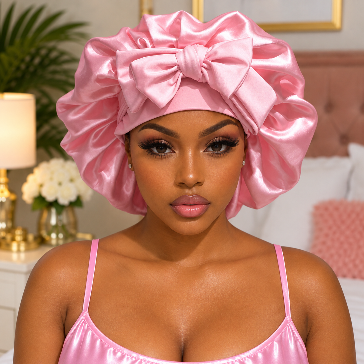 U.S. Virgin Islands Pink Satin Hair Bonnet – Double Layer Flag Bonnet