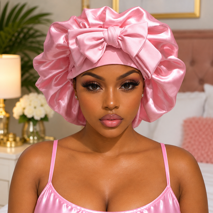 U.S. Virgin Islands Pink Satin Hair Bonnet – Double Layer Flag Bonnet
