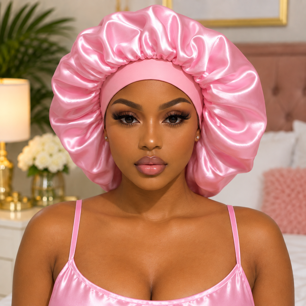 U.S. Virgin Islands Pink Satin Hair Bonnet – Double Layer Flag Bonnet