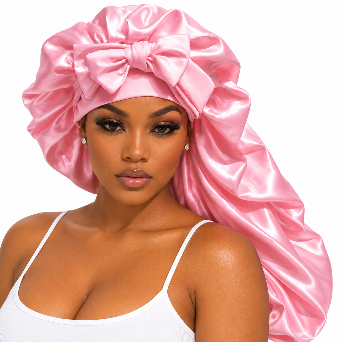 U.S. Virgin Islands Pink Satin Hair Bonnet – Double Layer Flag Bonnet