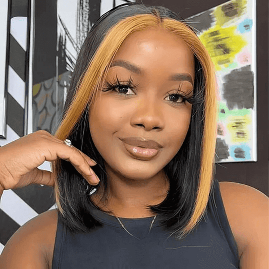 H27 Honey Blonde Highlights Short Bob Wig human hair lace bob wig