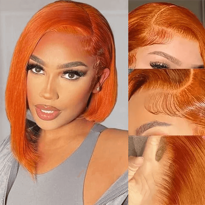 Orange Ginger Short Bob Wig human hair lace bob wig