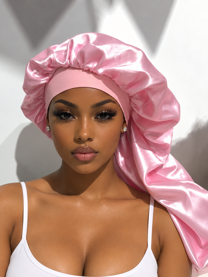 U.S. Virgin Islands Pink Satin Hair Bonnet – Double Layer Flag Bonnet