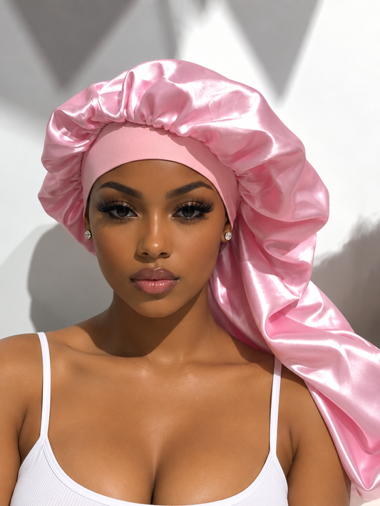 U.S. Virgin Islands Pink Satin Hair Bonnet – Double Layer Flag Bonnet