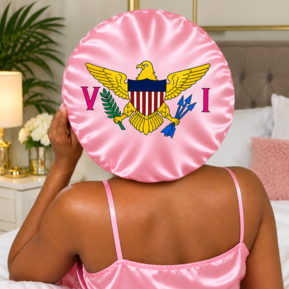 U.S. Virgin Islands Pink Satin Hair Bonnet – Double Layer Flag Bonnet