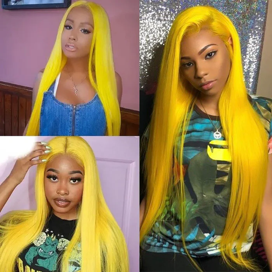 Yellow human hair lace front wig