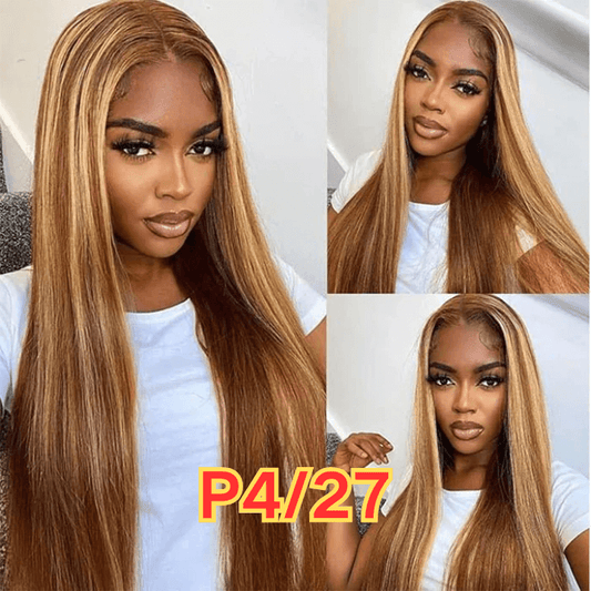 P4/27 Brown with Honey Blonde Highlights human hair lace front wig
